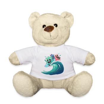monsters surfing on wave - buntes Surfdesign - Teddy - Weiß - Vorne