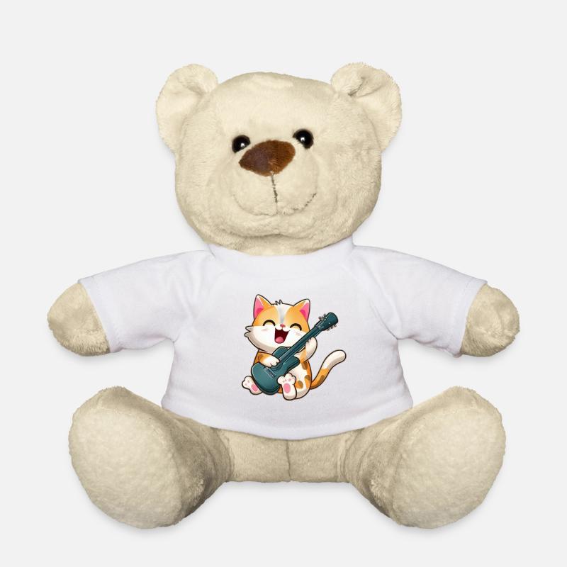 Cat with guitar - Teddy Bear - white