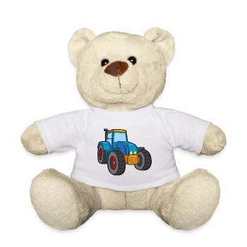 Blue tractor - Teddy Bear - white - Front