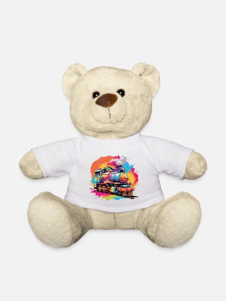 Bunte farbenfrohe Dampflokomotive - Teddy - Weiß