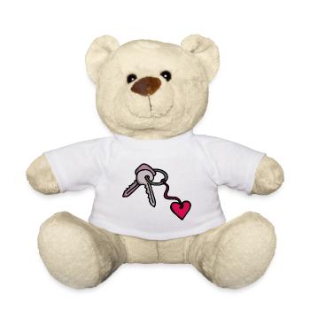 Double clé avec porte-clés de chaîne cardiaque - Nounours - blanc - Devant