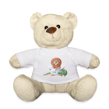 Cute lion in the bathtub with crocodile - Teddy Bear - white - Front