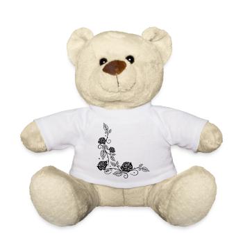 Roses with filigree ornament and leaves, in love - Teddy Bear - white - Front