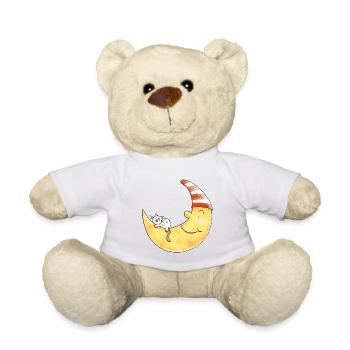 Katze im Mond I Traum I Gute Nacht Geschenk - Teddy - Weiß - Vorne