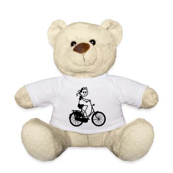 Traditionelles Fahrrad mit Strichmännchen Oma - Teddy - Weiß - Vorne