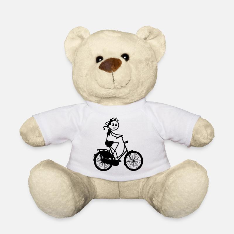 Traditionelles Fahrrad mit Strichmännchen Oma - Teddy - Weiß