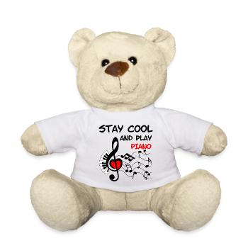 Musiktaste mit Herz und Klavier Cool bleiben - Teddy - Weiß - Vorne
