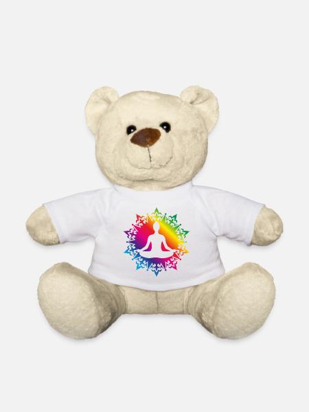 strahlend buntes Yoga Mandala mit Silhouette - Teddy - Weiß