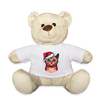 Magnifique illustration numérique de chat de Noël, un grand - Nounours - blanc - Devant
