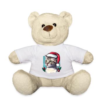 Gorgeous cat wearing Santa hat - Teddy Bear - white - Front