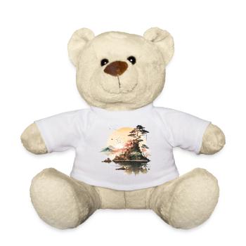 Japanischer Sonnenuntergang - Aquarellillustration - Teddy - Weiß - Vorne