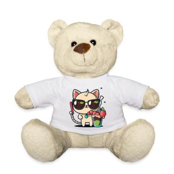 Chat avec lunettes de soleil et cocktail - Nounours - blanc - Devant
