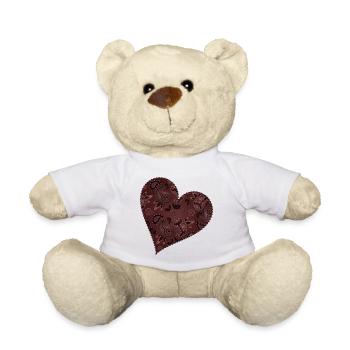 dark red heart in paisley pattern style - Teddy Bear - white - Front