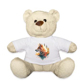 Wolf Wolfskopf Natur Wildnis Wald Bäume Kunst - Teddy - Weiß - Vorne