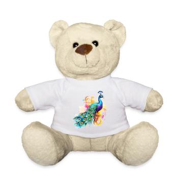 Pfau Blumen Pfauenfeder Exotisch Farbenfroh Bunt - Teddy - Weiß - Vorne