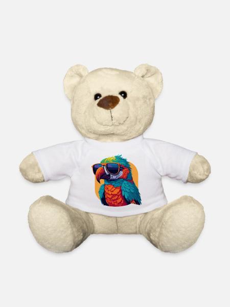 Colorful Charmer: Retro Parrot T-Shirt - Teddy Bear - white