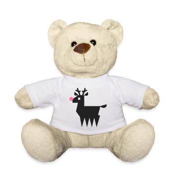 Renne Rudolf logo L noir avec nez rose fluo - Nounours - blanc - Devant