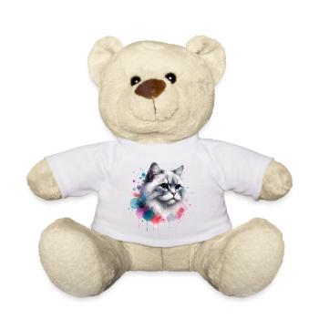 Aquarelle Tête de chat - Nounours - blanc - Devant