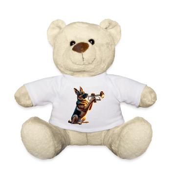 German Shepherd playing Trumpet - Teddy Bear - white - Front