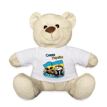 Slava Ukraini,happy otter with Ukraine flag - Teddy Bear - white - Front
