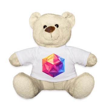 Geometrischer W20 Würfel – Buntes RPG Design - Teddy - Weiß - Vorne