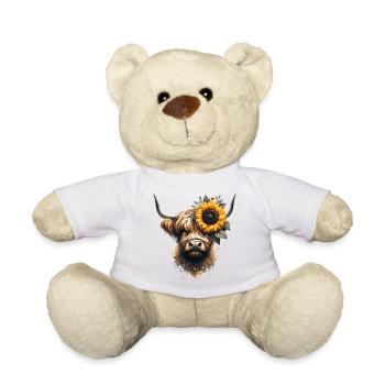 Highland cattle with sunflower - touch of nature - Teddy Bear - white - Front