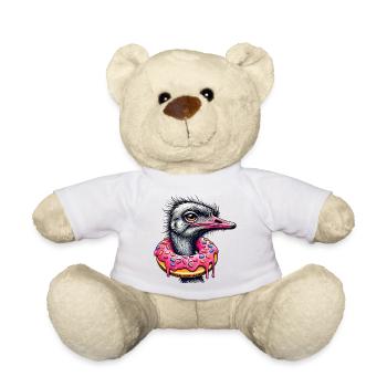 drôle de festin pour les yeux - Oiseau autruche avec beignet - Nounours - blanc - Devant