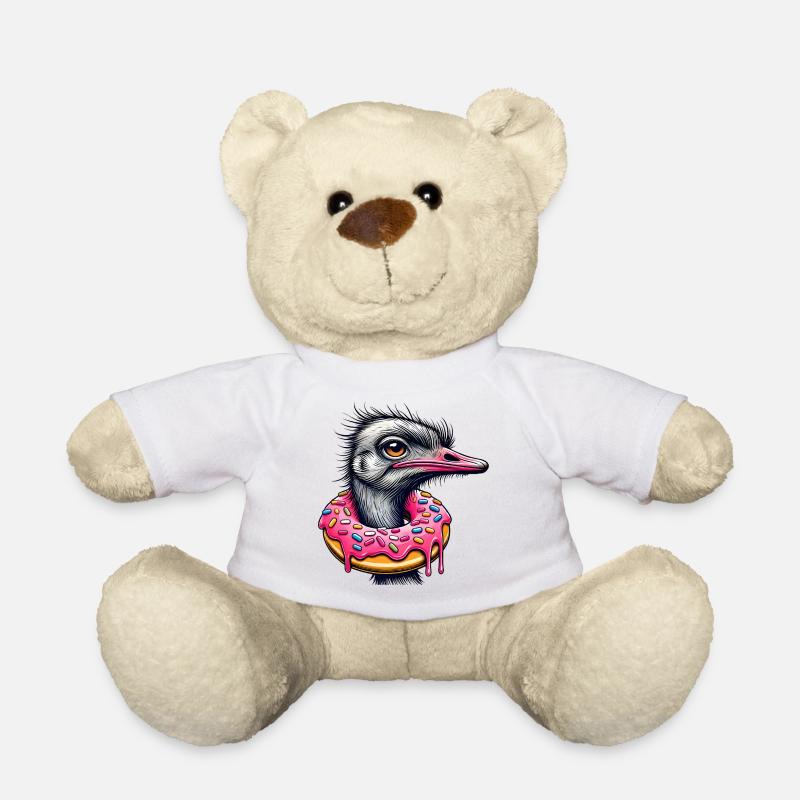 witziger Augenschmaus - Vogel Strauß mit Donut - Teddy - Weiß