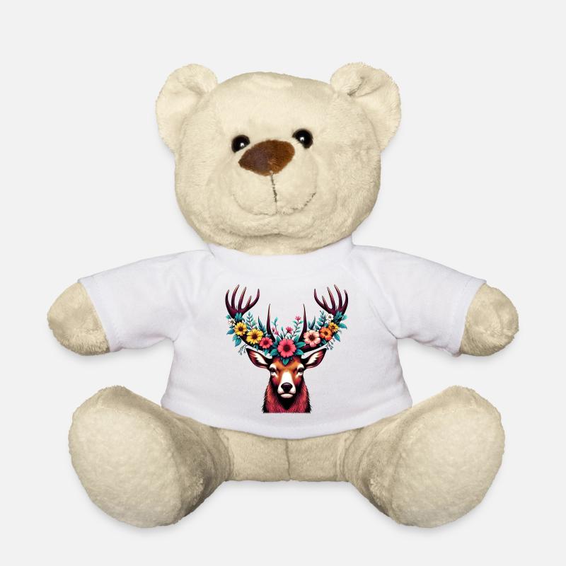 Cerf avec des fleurs - Nounours - blanc