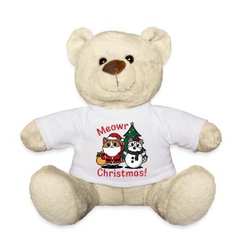 Festliches Weihnachtsdesign mit Katze und Schneemann - Teddy - Weiß - Vorne