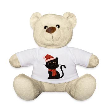 Chat Noël avec chapeau et écharpe - Nounours - blanc - Devant