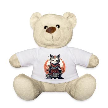 Chat guerrier Chat japonais Chat samouraï - Nounours - blanc - Devant