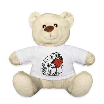 Mouse with Strawberry - Cute Nature Art - Teddy Bear - white - Front