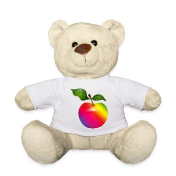 Bunter Regenbogen-Apfel mit Blättern Illustration - Teddy - Weiß - Vorne