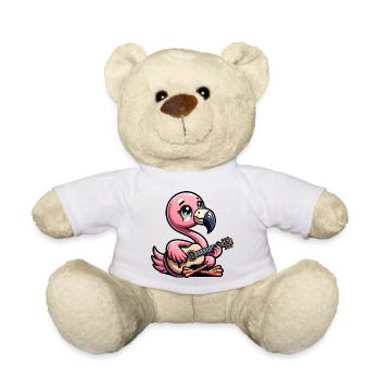 Cute Flamingo Playing Acoustic Guitar - Teddy Bear - white - Front