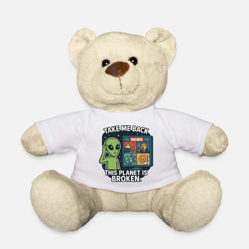 Humorous alien with environmental criticism - Teddy Bear - white