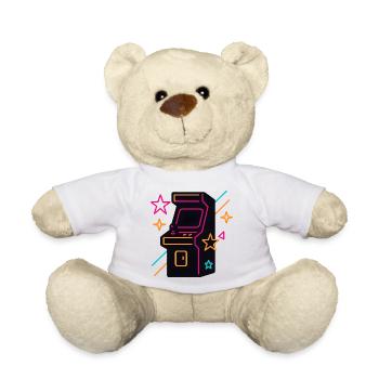Conception de jeux d’arcade rétro au néon - Nounours - blanc - Devant