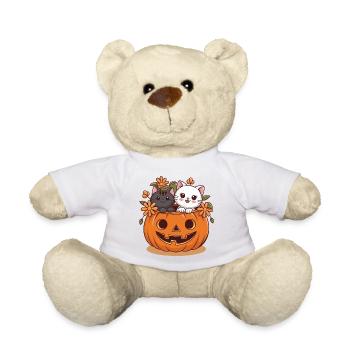 Motif d'Halloween avec des chats dans une tête de citrouille - Nounours - blanc - Devant