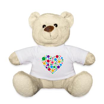 Fleckiges Herz-Punkte-T-Shirt - Teddy - Weiß - Vorne