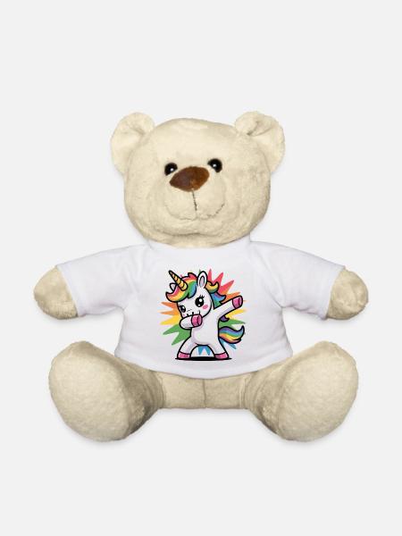 Buntes Einhorn mit Regenbogen-Mähne - Teddy - Weiß