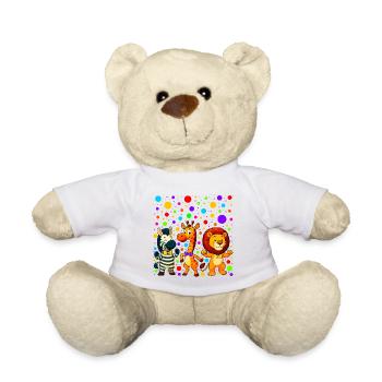 Cartoon Dschungel Trio auf bunten Punkten - Teddy - Weiß - Vorne