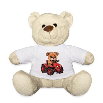 Teddybär auf rotem Traktor - Teddy - Weiß - Vorne
