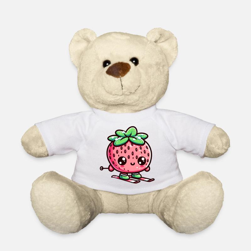 Fraise kawaii pendant le ski plaisirs de l’hiver - Nounours - blanc