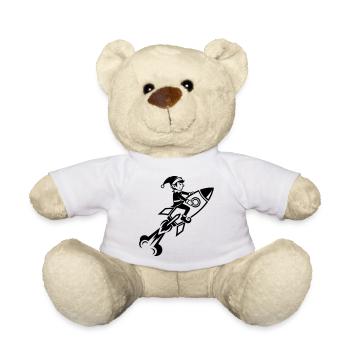 Wichtel auf Rakete fliegend Cartoon Design - Teddy - Weiß - Vorne