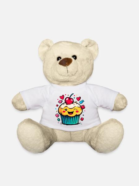 Kawaii Cupcake mit Kirschgesicht - Teddy - Weiß