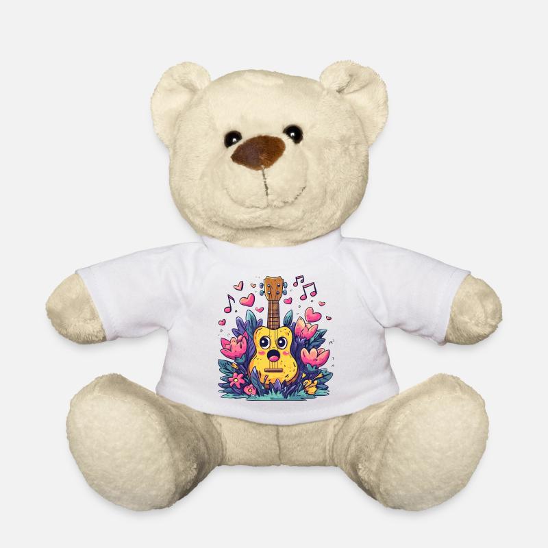 Kawaii Ukulele im Blütenzauber - Teddy - Weiß