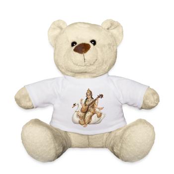 Saraswati on the swan with lute - Teddy Bear - white - Front
