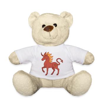 Feuriges Dämonen-Einhorn mit Hörnern und Flammen - Teddy - Weiß - Vorne