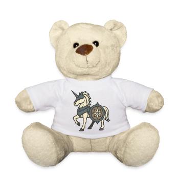 Gepanzerter Ritter-Einhorn mit Schild und Wappen - Teddy - Weiß - Vorne