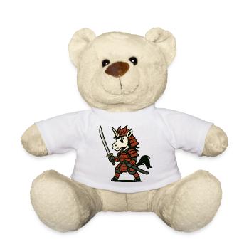 Samurai Unicorn Warrior with Red Armor and Blade - Teddy Bear - white - Front